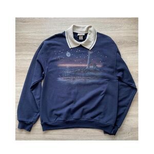 Morning Sun Vintage Medium Collared Lighthouse Sweatshirt Bling 90's Grandma